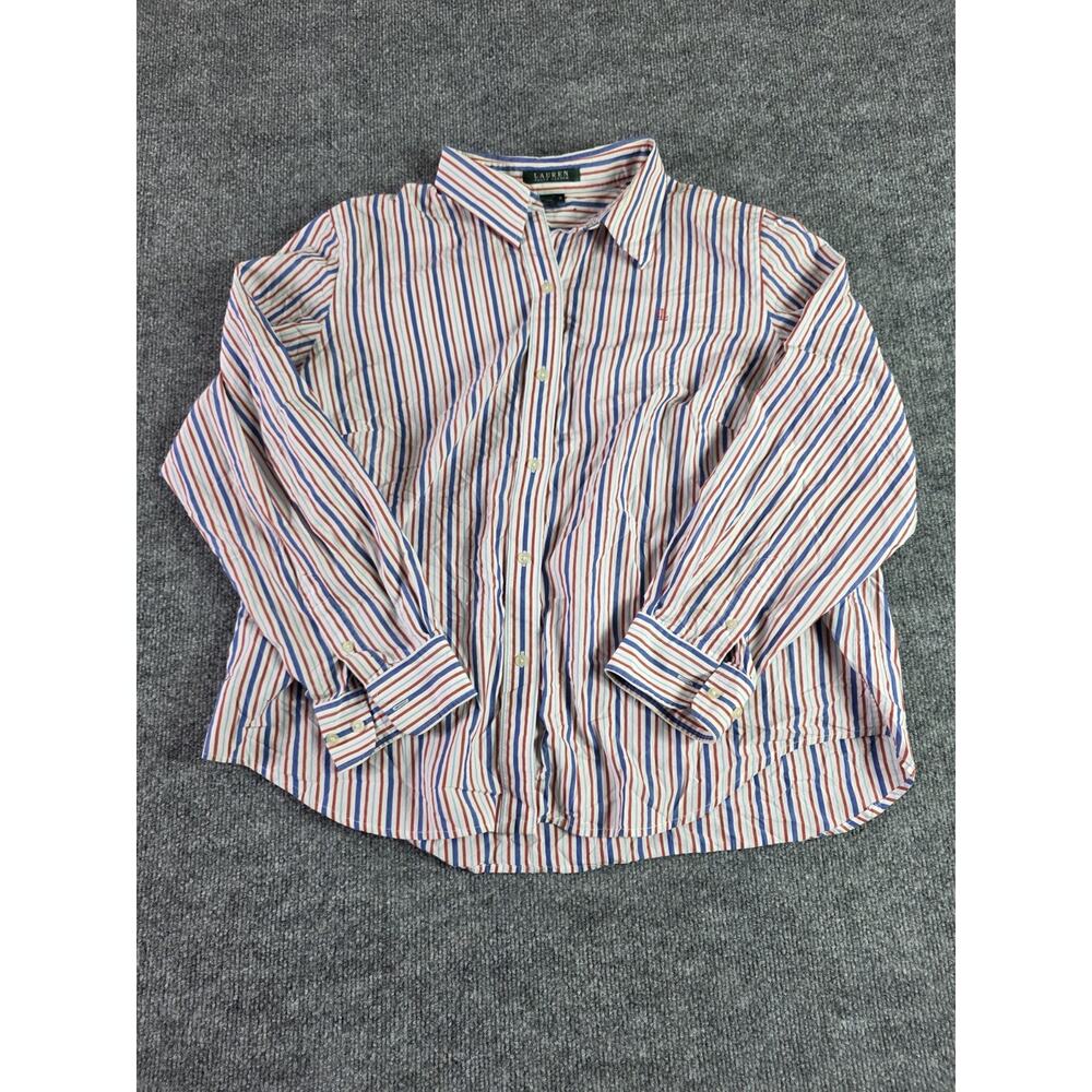 Ralph Lauren Stripe Button Up Shirt Womens Size 1x Green Label Red White Blue